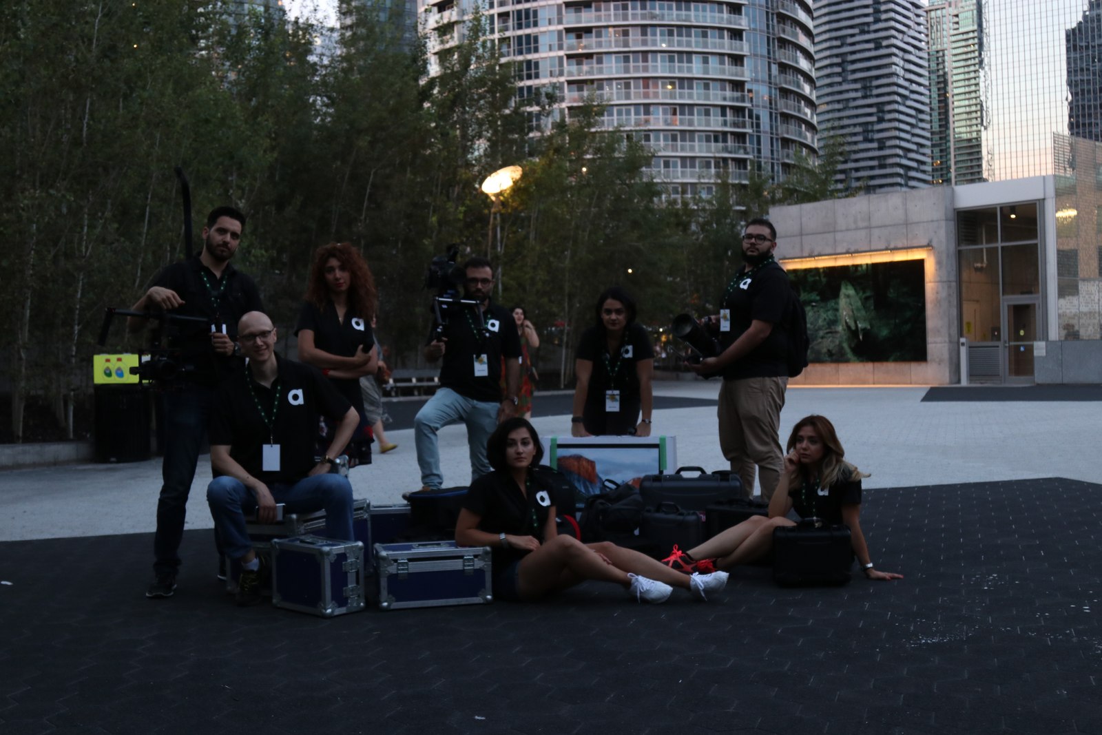 An outdoor production crew on location